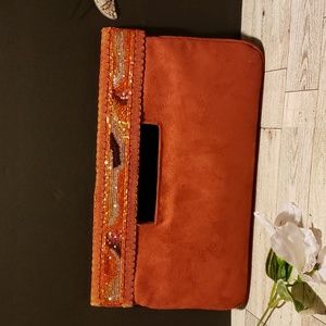 Burnt Orange Beaded Clutch or Shoulder Bag NWOT